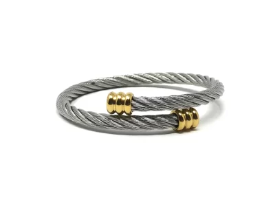 Mystech Cable Expanding 7.83Hz Bracelet Thick - Stainless Steel w/ Gold Tips