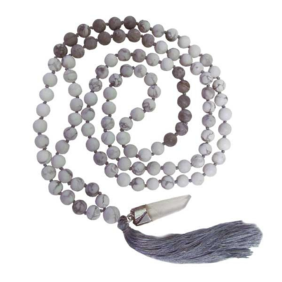Japa Mala Prayer Beads with Matte White Howlite & Map Stone
