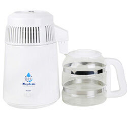 MegaHome Enamel Countertop Water Distiller, White with Glass Bottle