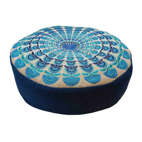 Meditation Cushion Round 16" Blue Peacock