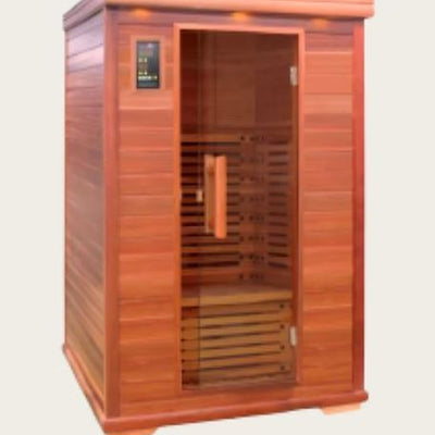 2-person far infrared sauna with red light panel front view