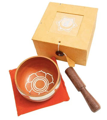 Tibetan Sacral Chakra Singing Bowl Gift Set with Baton in a Gift Box