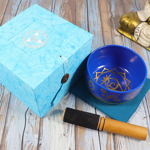Tibetan Throat Chakra Singing Bowl Gift Set with Baton in a Gift Box