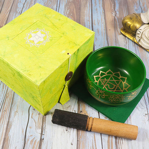 Tibetan Heart Chakra Singing Bowl Gift Set with Baton in a Gift Box