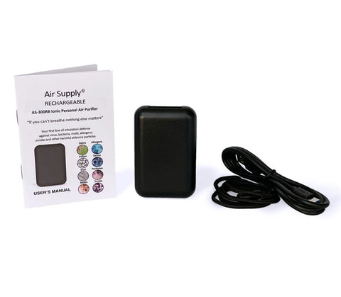 Air Supply® Rechargeable AS-300RB Wearable Ionic Air Purifier, Matte Black