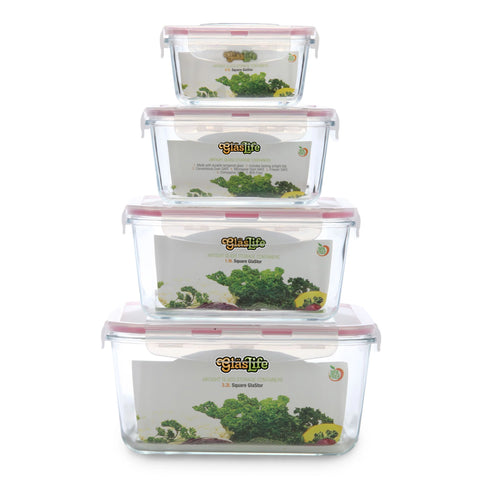 Tribest® GlasLife® Airtight Square Glass Storage Container, Set of 4