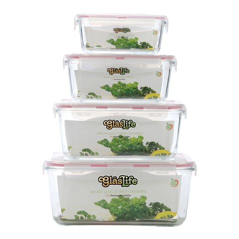 Tribest® GlasLife® Airtight Rectangular Glass Storage Containers,  Set of 4