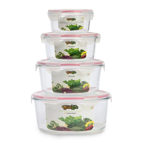 Tribest® GlasLife® Airtight Round Glass Storage Containers, Set of 4