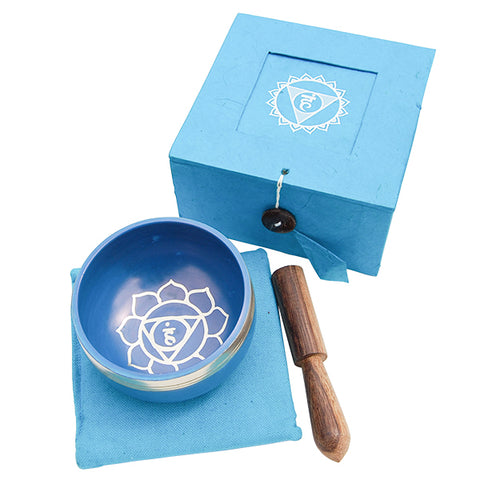 Tibetan Throat Chakra Singing Bowl Gift Set with Baton in a Gift Box