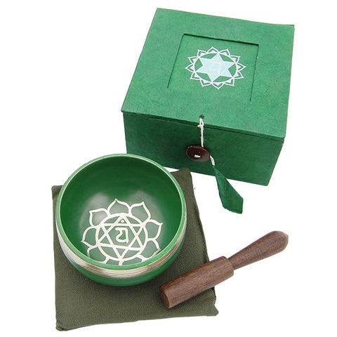 Tibetan Heart Chakra Singing Bowl Gift Set with Baton in a Gift Box