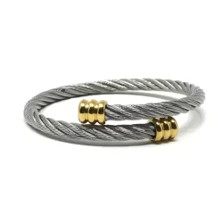 Mystech Cable Expanding 7.83Hz Bracelet Thick - Stainless Steel w/ Gold Tips